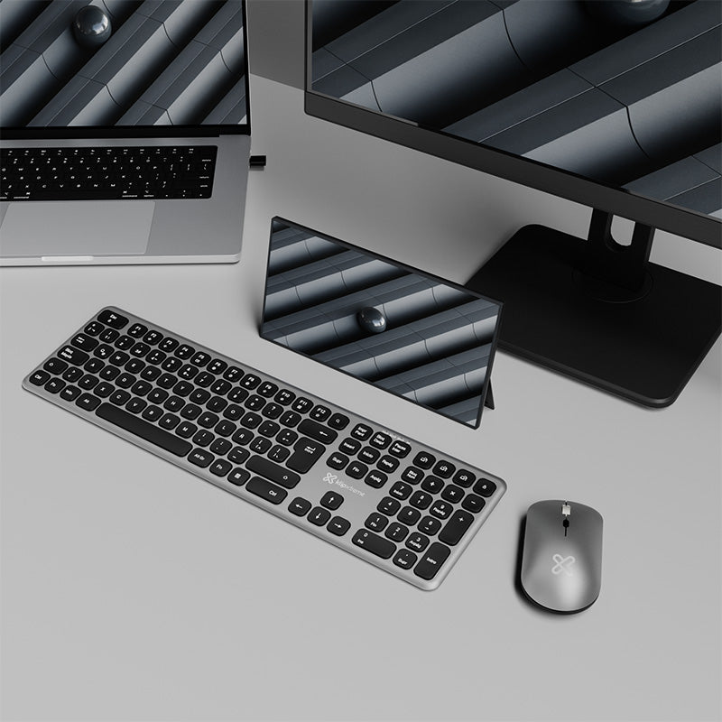 Klip Xtreme · Combo de teclado y ratón · Spanish (Latin American) · inalámbrico · Bluetooth · Aluminum silver · KBK-850 - Klip Xtreme KBK-850
