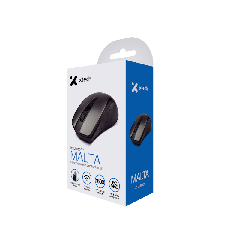 Xtech · XTM-315GY · Ratón · 2.4 GHz · inalámbrico · Aluminum gray · 4-button 1600dpi - Xtech XTM-315GY