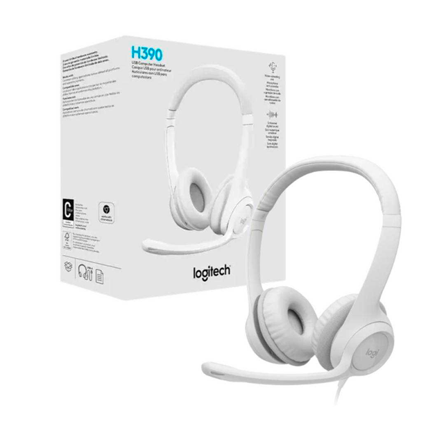 Logitech H390 cableado Headset for PC/Laptop, Off-blanco · Auricular · en oreja · cableado · USB-A · blanco hueso · 981-001285 - Logitech 981-001285