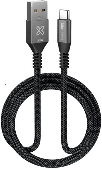 Klip Xtreme USB cable · 24 pin USB · C · 9 pin USB Type A · 1 m · Black · 30W Braided Fast charging · KAC-050-3FT