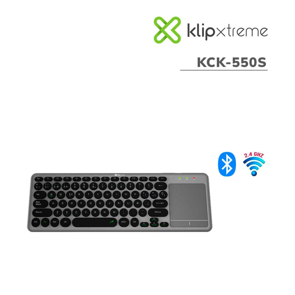Klip Xtreme · Teclado · Spanish · inalámbrico · 2.4 GHz / Bluetooth 5.0 · Gray / negro · Dual Connection / Touchpad · KCK-550S - Klip Xtreme KCK-550S