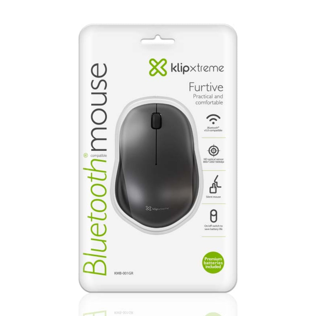Klip Xtreme · Ratón · Bluetooth 5.0 · inalámbrico · negro/gray · 3-buttons up 1600dpi · KMB-001GR - Klip Xtreme KMB-001GR